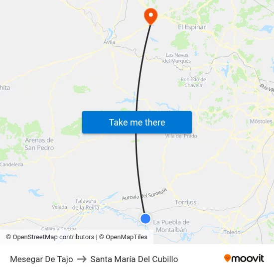 Mesegar De Tajo to Santa María Del Cubillo map