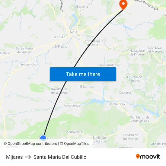 Mijares to Santa María Del Cubillo map