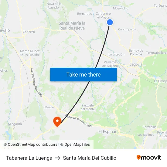Tabanera La Luenga to Santa María Del Cubillo map