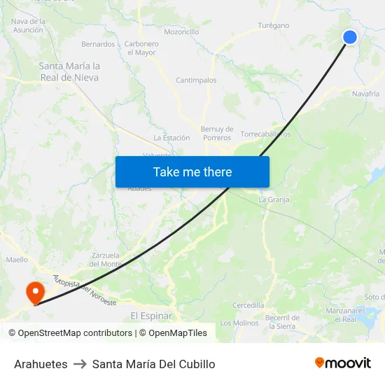 Arahuetes to Santa María Del Cubillo map