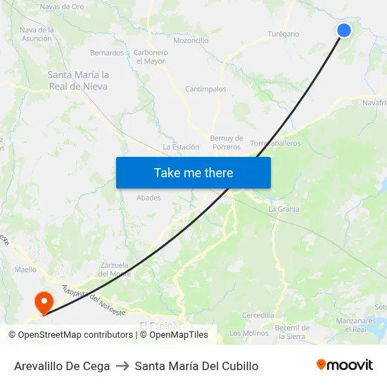Arevalillo De Cega to Santa María Del Cubillo map