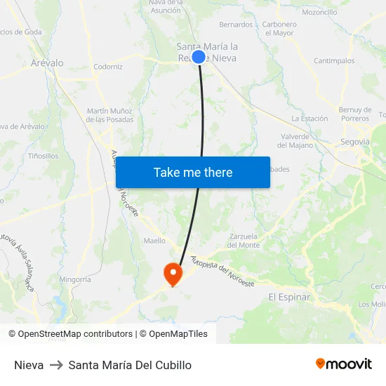 Nieva to Santa María Del Cubillo map