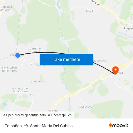 Tolbaños to Santa María Del Cubillo map