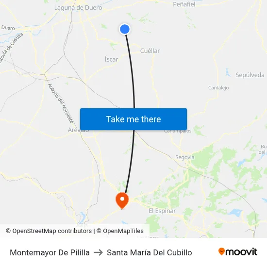 Montemayor De Pililla to Santa María Del Cubillo map