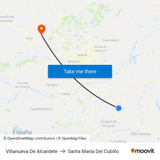 Villanueva De Alcardete to Santa María Del Cubillo map
