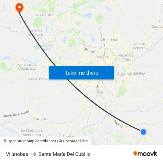 Villatobas to Santa María Del Cubillo map