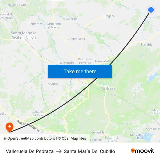 Valleruela De Pedraza to Santa María Del Cubillo map