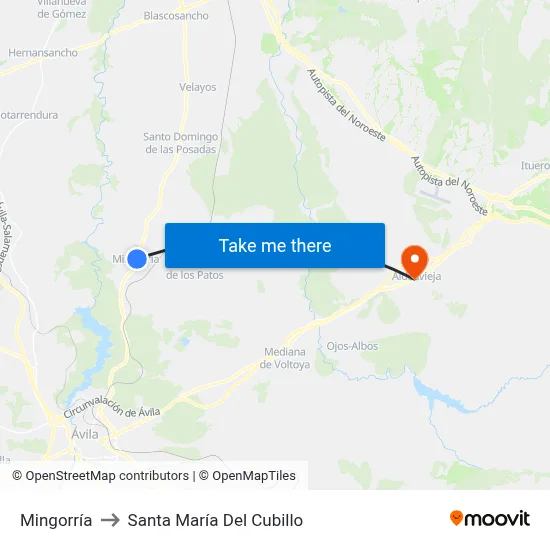 Mingorría to Santa María Del Cubillo map