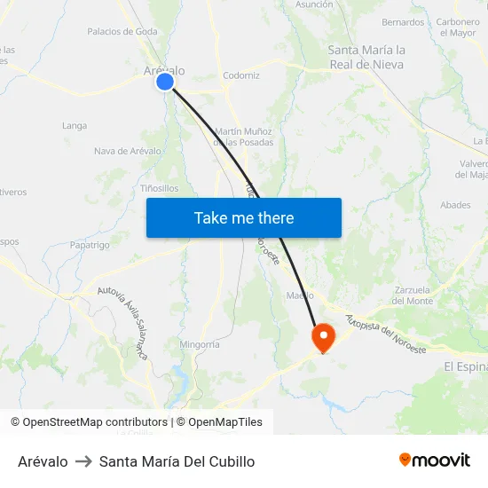 Arévalo to Santa María Del Cubillo map