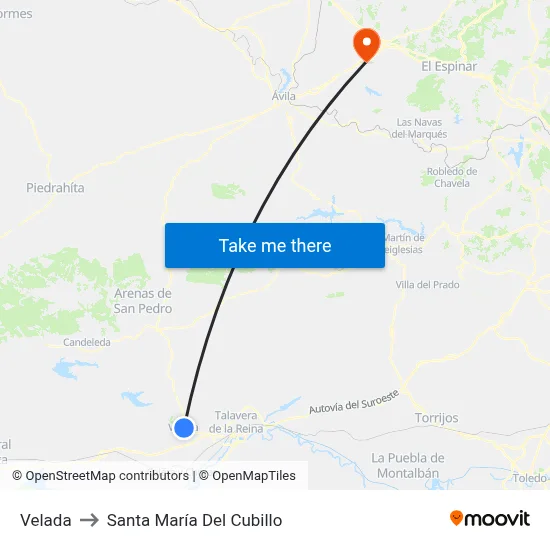Velada to Santa María Del Cubillo map