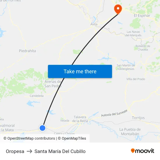 Oropesa to Santa María Del Cubillo map