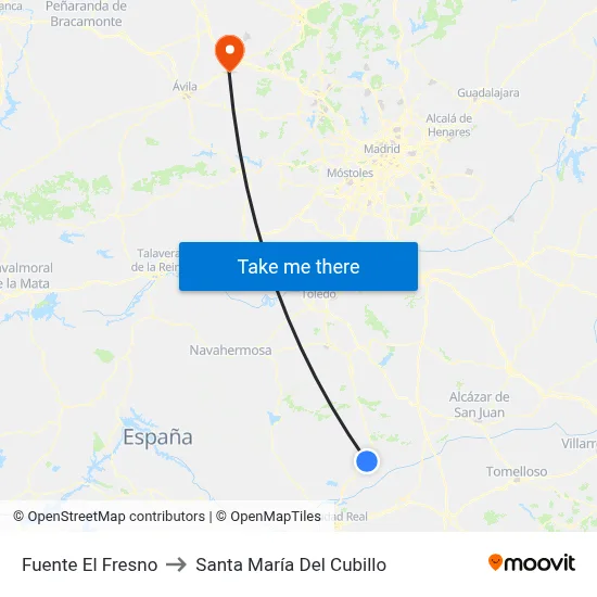 Fuente El Fresno to Santa María Del Cubillo map