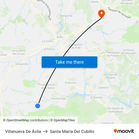 Villanueva De Ávila to Santa María Del Cubillo map
