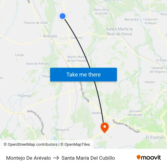 Montejo De Arévalo to Santa María Del Cubillo map