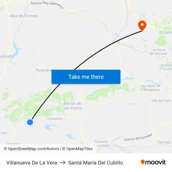 Villanueva De La Vera to Santa María Del Cubillo map
