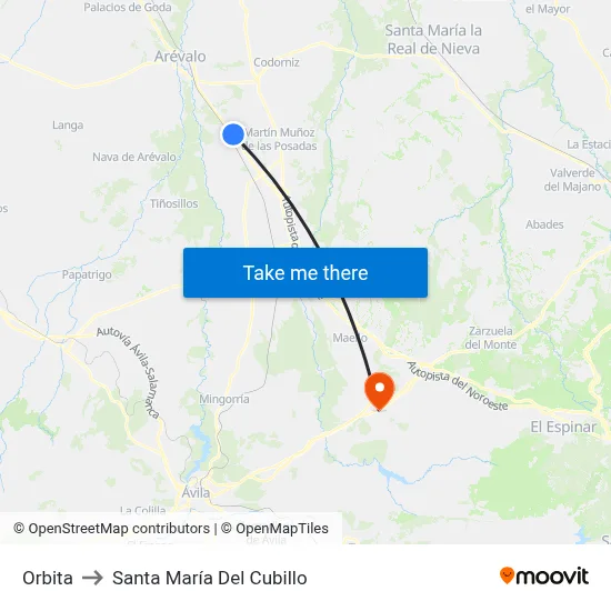 Orbita to Santa María Del Cubillo map