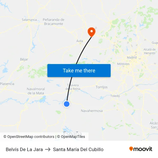 Belvís De La Jara to Santa María Del Cubillo map