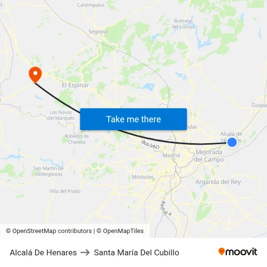 Alcalá De Henares to Santa María Del Cubillo map