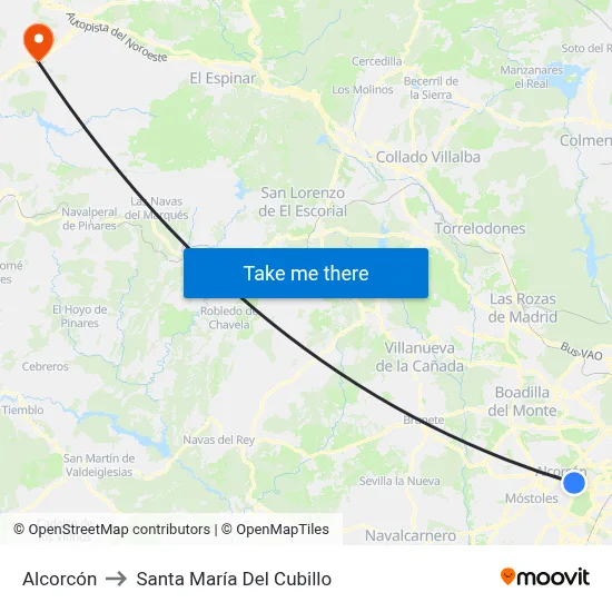 Alcorcón to Santa María Del Cubillo map