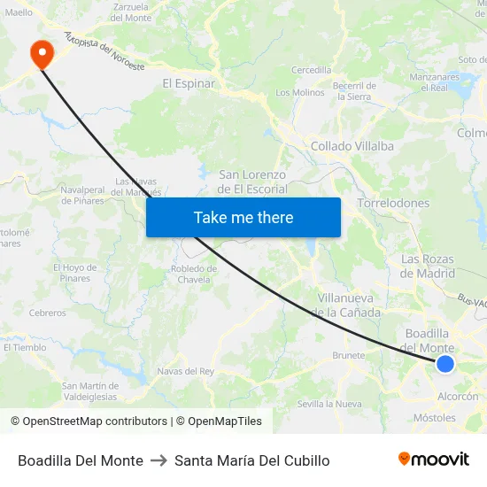 Boadilla Del Monte to Santa María Del Cubillo map
