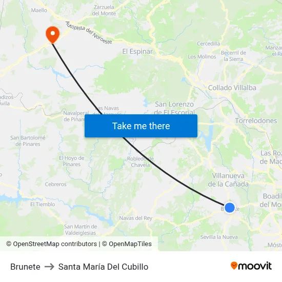 Brunete to Santa María Del Cubillo map