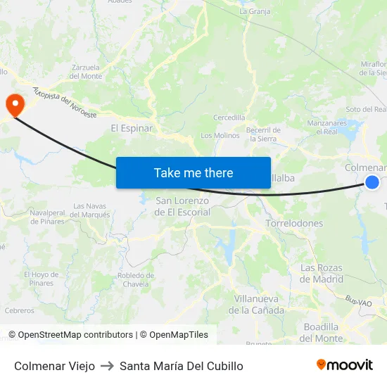 Colmenar Viejo to Santa María Del Cubillo map
