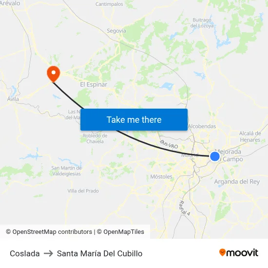 Coslada to Santa María Del Cubillo map