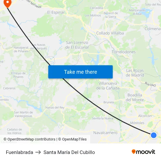 Fuenlabrada to Santa María Del Cubillo map