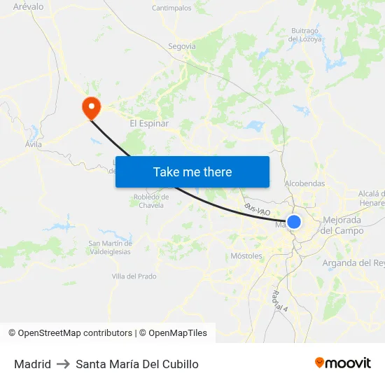 Madrid to Santa María Del Cubillo map