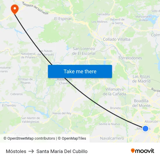 Móstoles to Santa María Del Cubillo map
