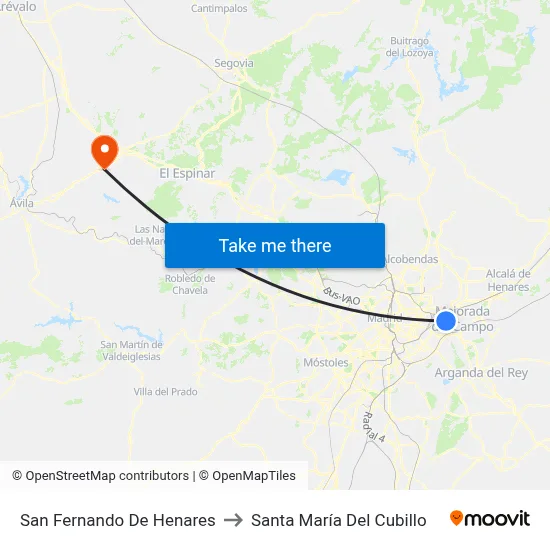 San Fernando De Henares to Santa María Del Cubillo map