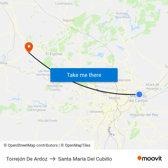 Torrejón De Ardoz to Santa María Del Cubillo map
