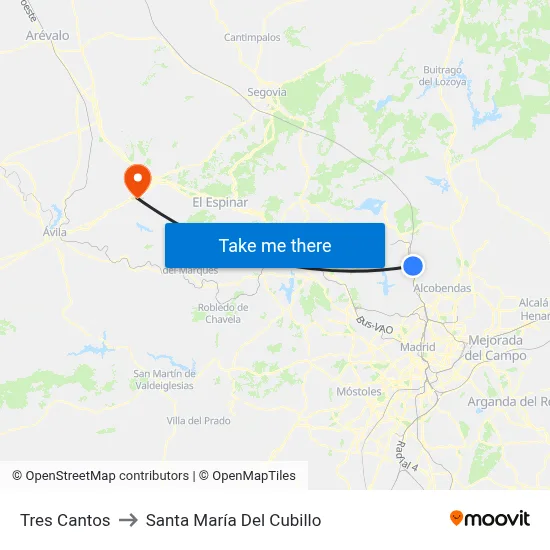 Tres Cantos to Santa María Del Cubillo map