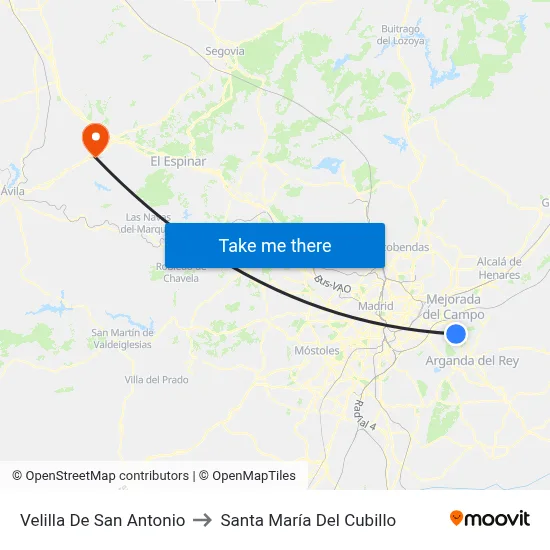 Velilla De San Antonio to Santa María Del Cubillo map