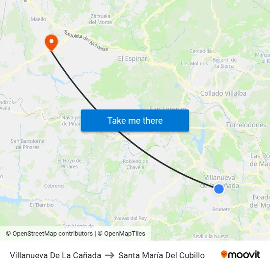 Villanueva De La Cañada to Santa María Del Cubillo map