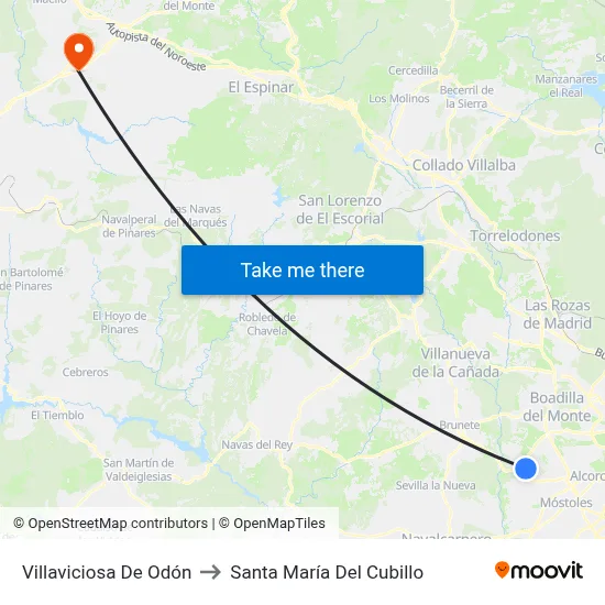 Villaviciosa De Odón to Santa María Del Cubillo map