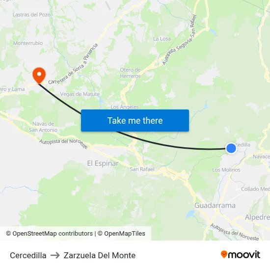 Cercedilla to Zarzuela Del Monte map