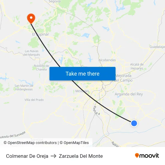 Colmenar De Oreja to Zarzuela Del Monte map