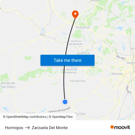 Hormigos to Zarzuela Del Monte map