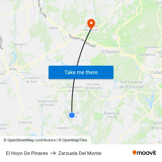 El Hoyo De Pinares to Zarzuela Del Monte map