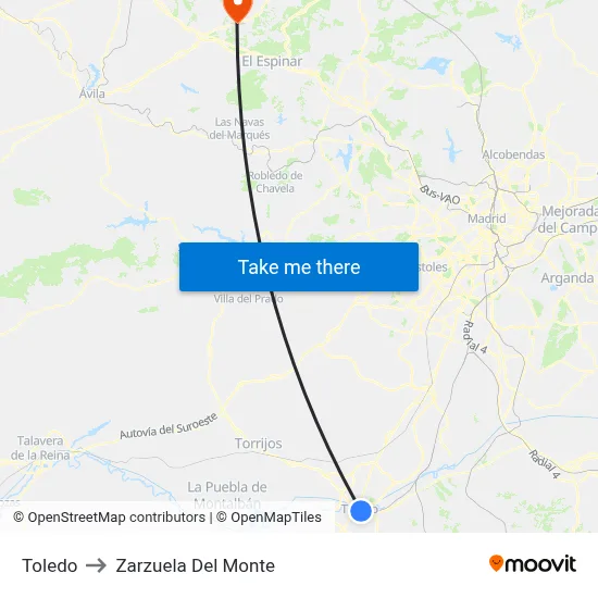 Toledo to Zarzuela Del Monte map