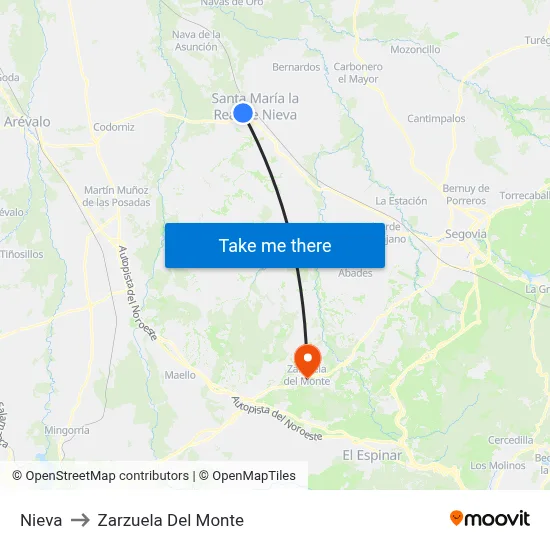 Nieva to Zarzuela Del Monte map