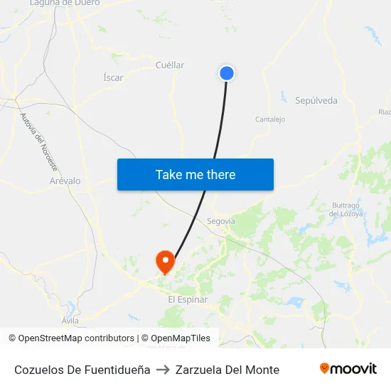 Cozuelos De Fuentidueña to Zarzuela Del Monte map