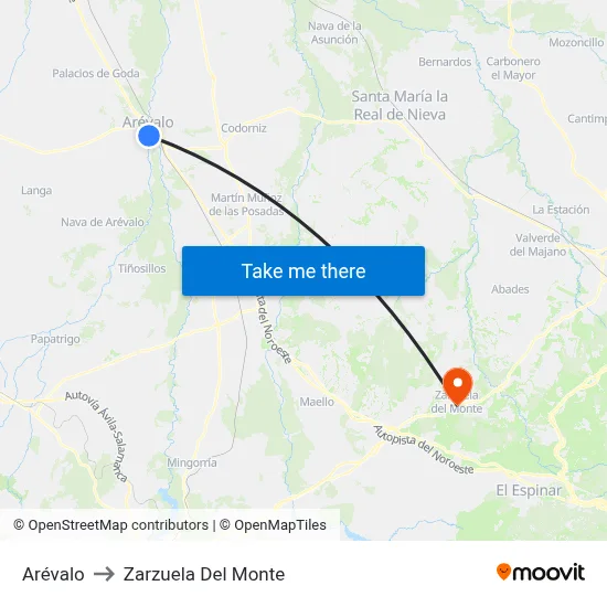 Arévalo to Zarzuela Del Monte map