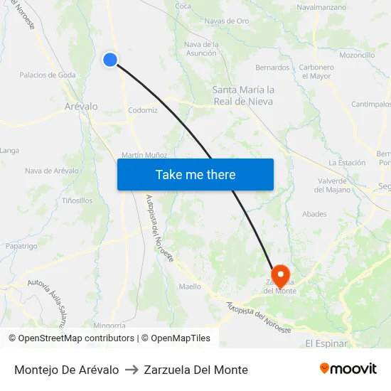 Montejo De Arévalo to Zarzuela Del Monte map