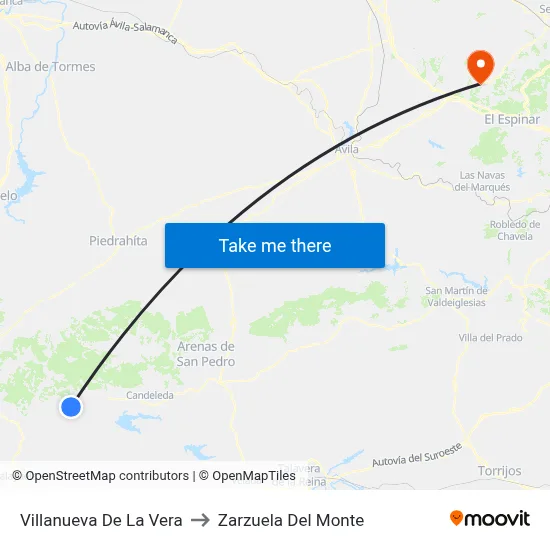 Villanueva De La Vera to Zarzuela Del Monte map