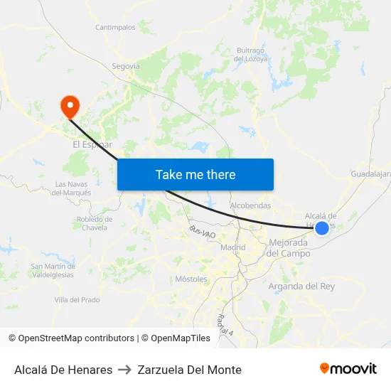Alcalá De Henares to Zarzuela Del Monte map