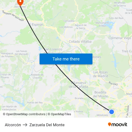 Alcorcón to Zarzuela Del Monte map