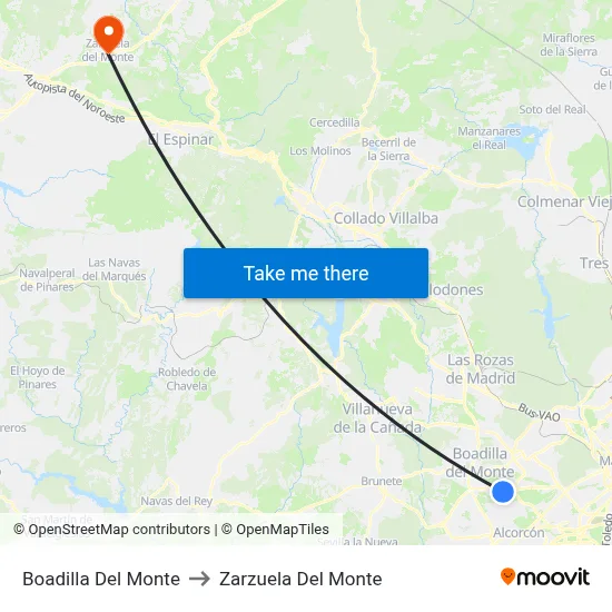 Boadilla Del Monte to Zarzuela Del Monte map