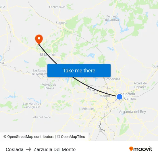 Coslada to Zarzuela Del Monte map